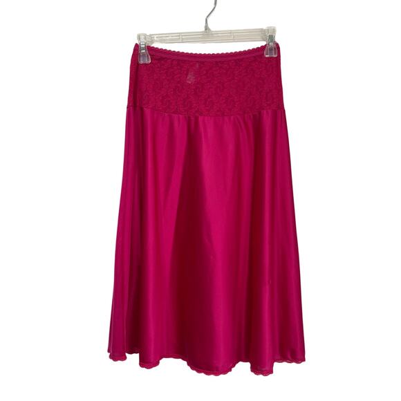 Bestform Vintage 60s Nylon Slip Skirt Lace Trim Fuchsia Midi Lingerie Sz L - Picture 1 of 6